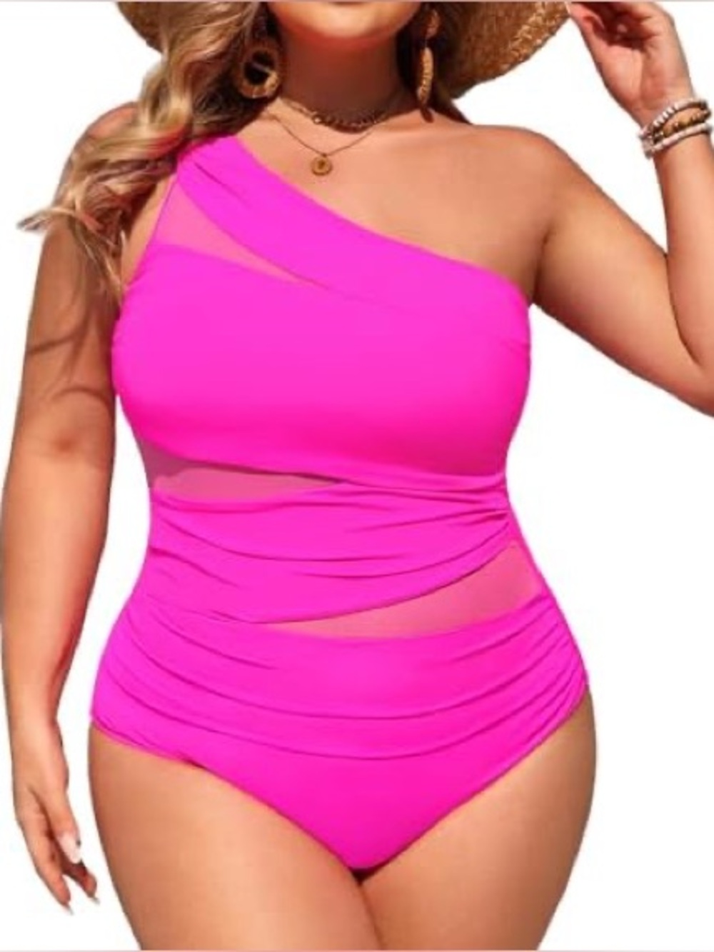NEW AQUA EVE Tummy Control One-Shoulder Pink Plus-Size One-Piece Swimsuit 18W
